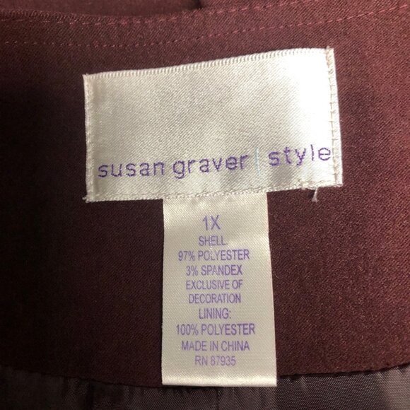 Susan Graver Jacket Womens Size 1X Burgundy Pink Embroidery Faux Suede Blazer - Picture 5 of 6